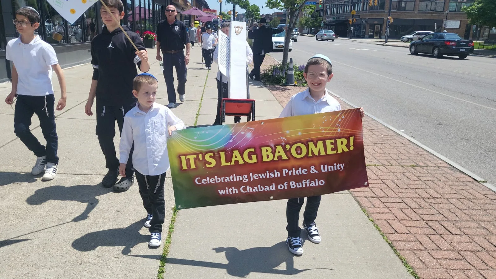 Children marching in the Lag B’Omer parade in Buffalo, New York
